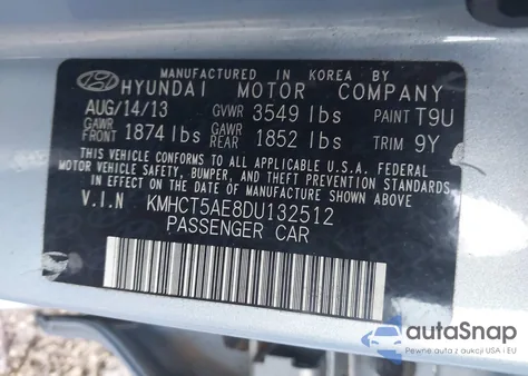 2013 Hyundai Accent Gs из США, поврежденный, VIN KMHCT5AE8DU132512